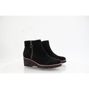 Vionic Hazal Water Repellent Ankle Boots Zip Suede Wedge Size 6 Black Orthopedic